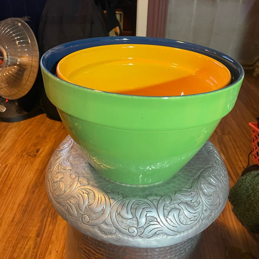 Locally made Colorful Ceramic Bowl Set. Blue, green, yellow, and orange